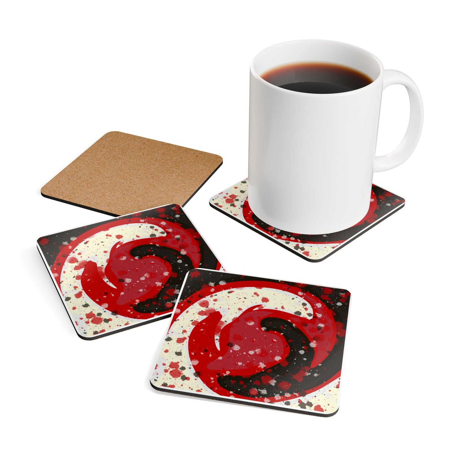 B&W Red Swirl Coaster Set