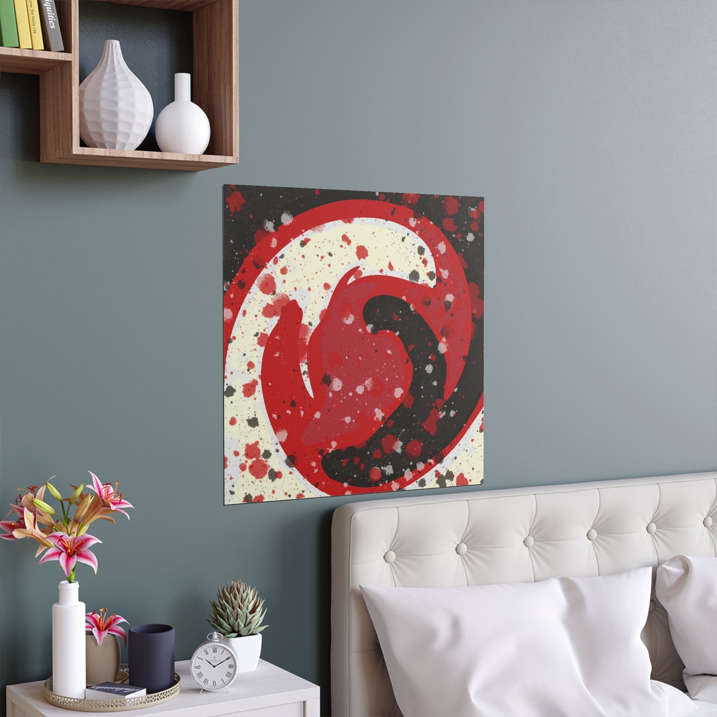 BW Red Swirl Silk Poster