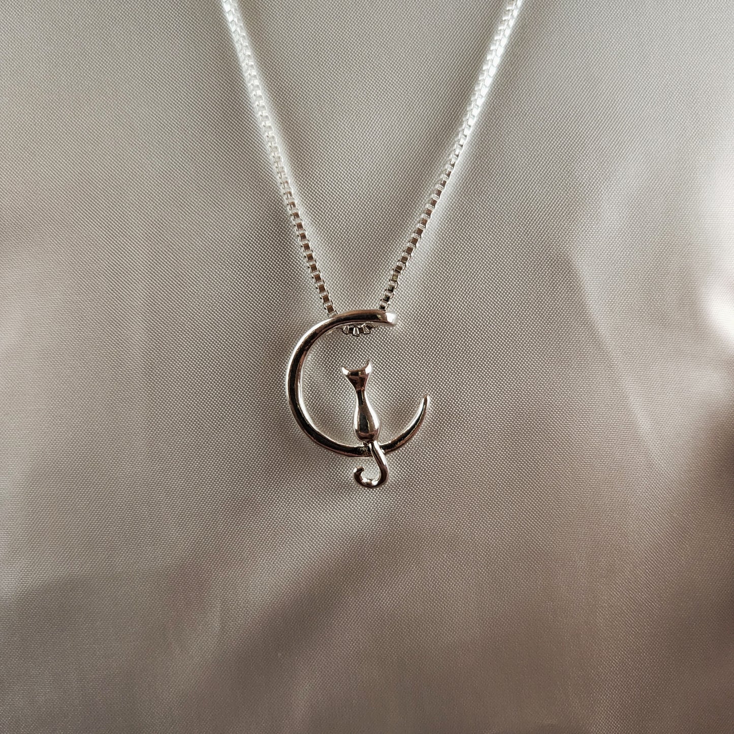 Cat and Moon Pendant Necklace