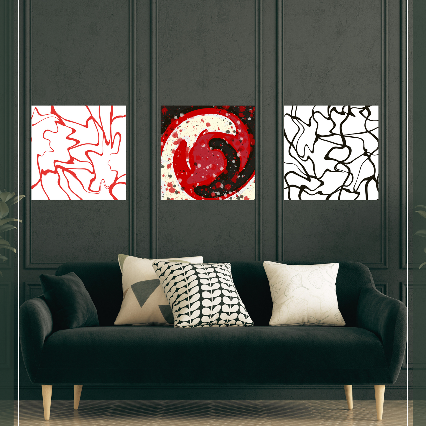 B&W Red Swirl Ready to Hang Canvas