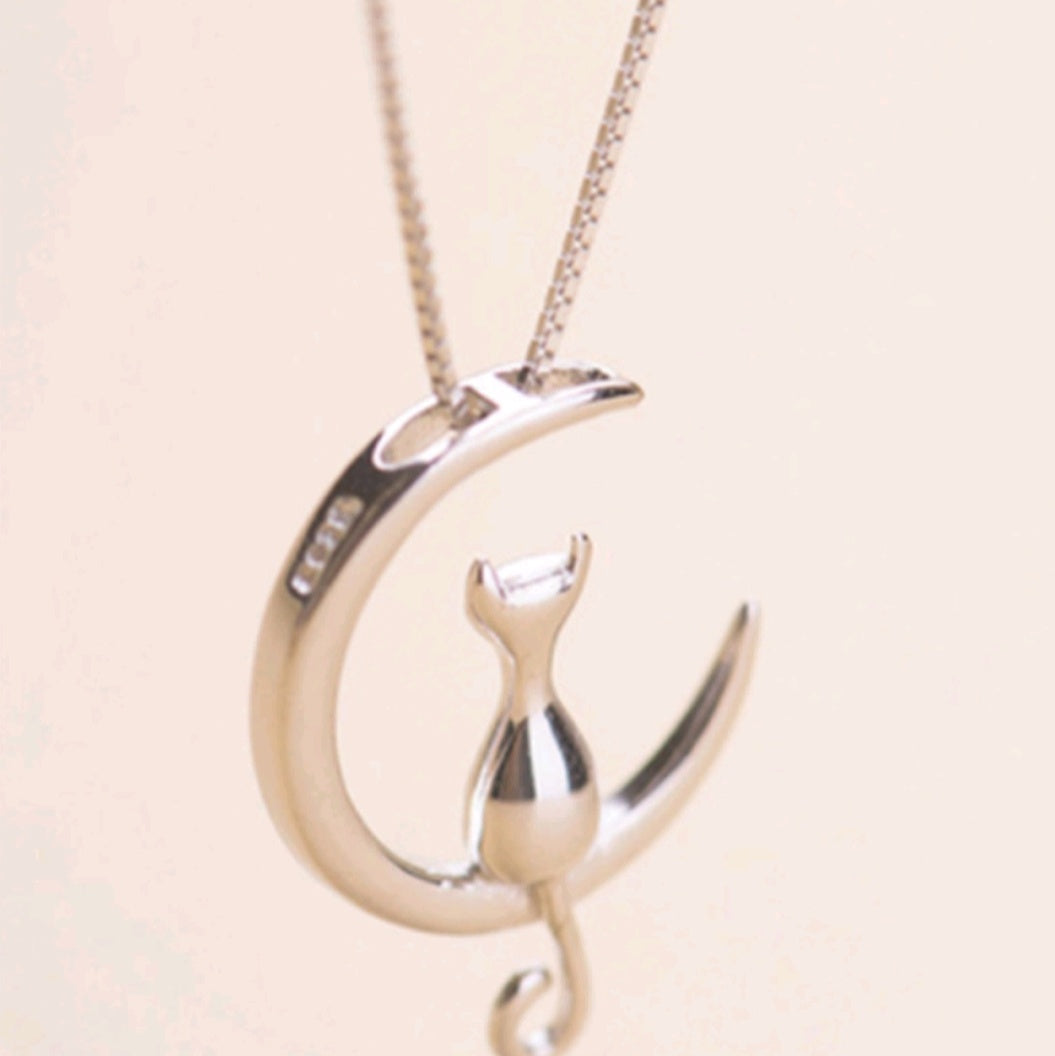 Cat and Moon Pendant Necklace