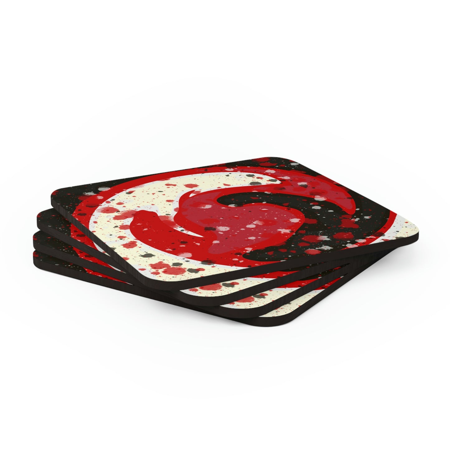 B&W Red Swirl Coaster Set