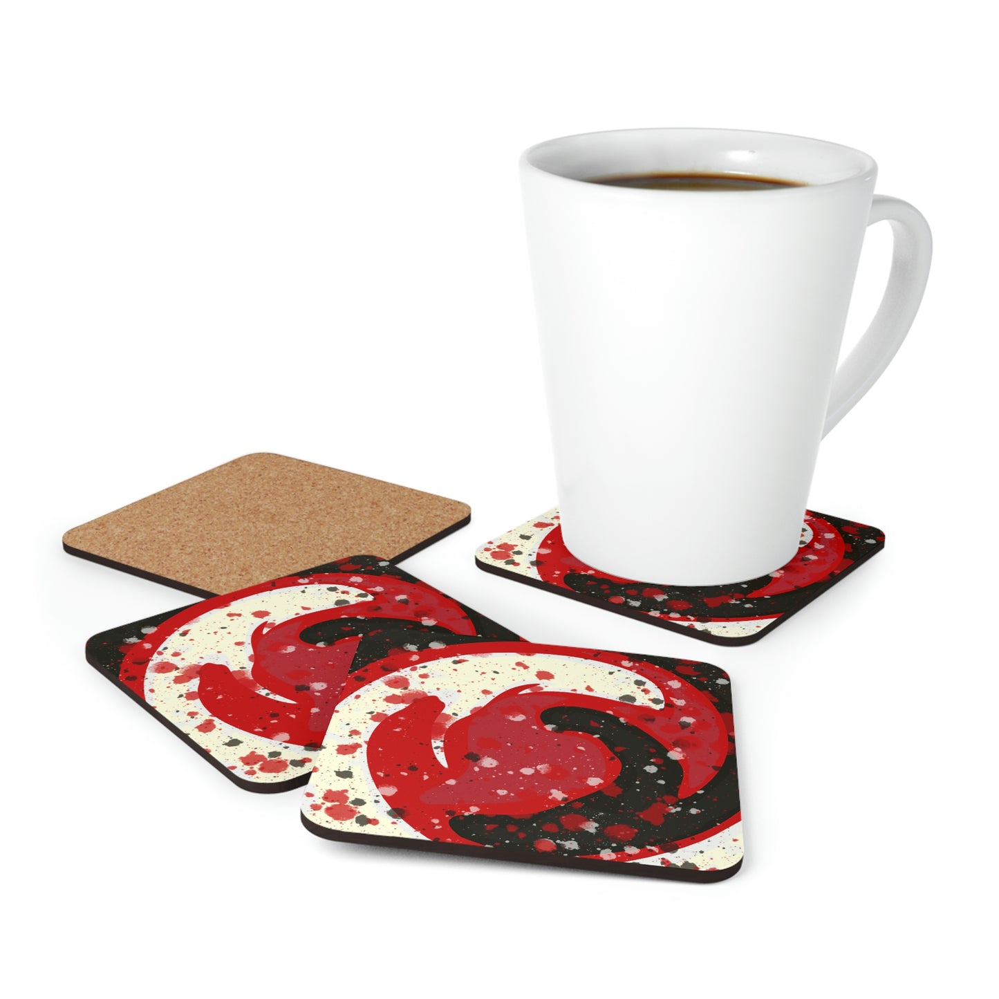 B&W Red Swirl Coaster Set